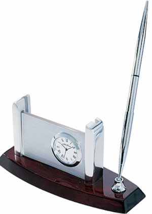 Seth Thomas Table Clock Single Pen  with Card Holder